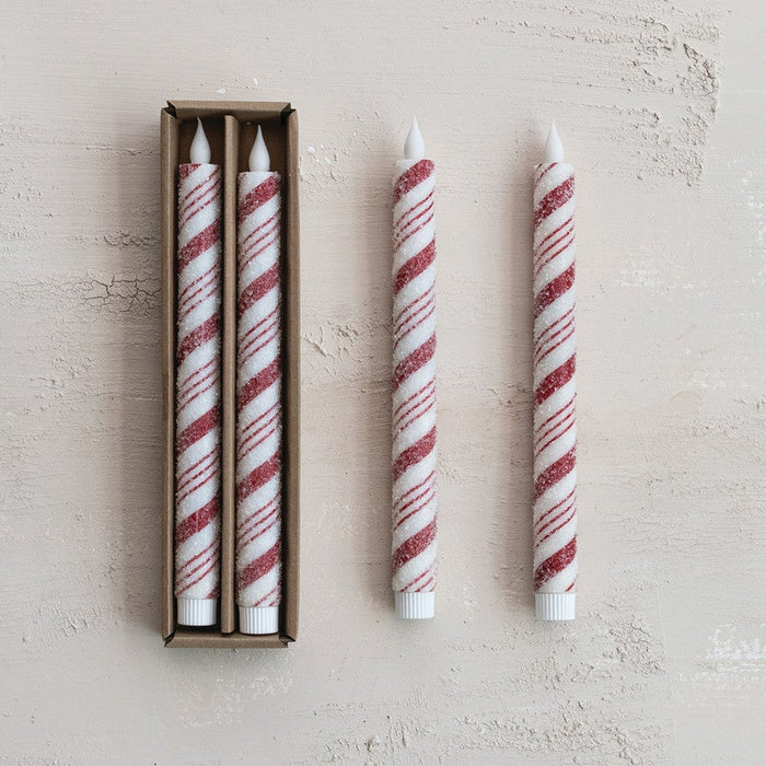 Flameless LED Taper Candles, RED Candy Cane