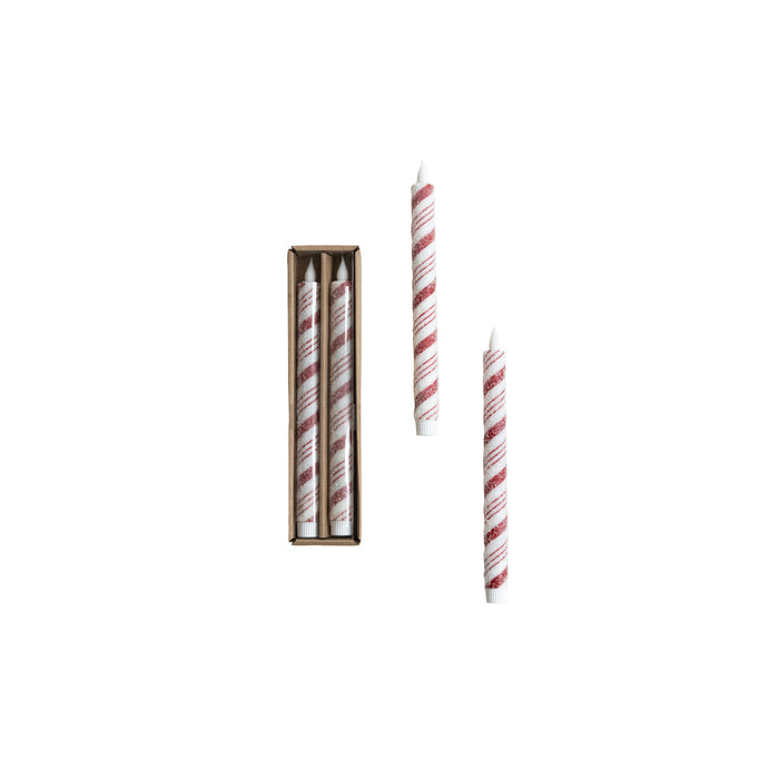 Flameless LED Taper Candles, RED Candy Cane