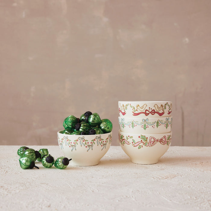 Stoneware Bowl with Bows, 4 styles