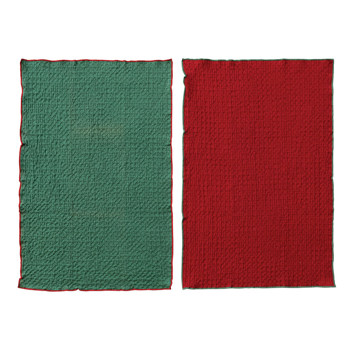 Cotton Waffle Weave Tea Towel with Colored Stitched Edge, 4 Styles