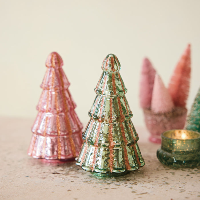 Embossed Mercury Glass Tree with Glitter Stripes, 2 Colors