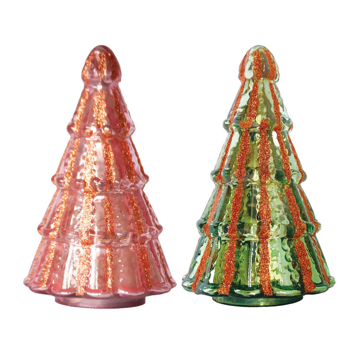 Embossed Mercury Glass Tree with Glitter Stripes, 2 Colors