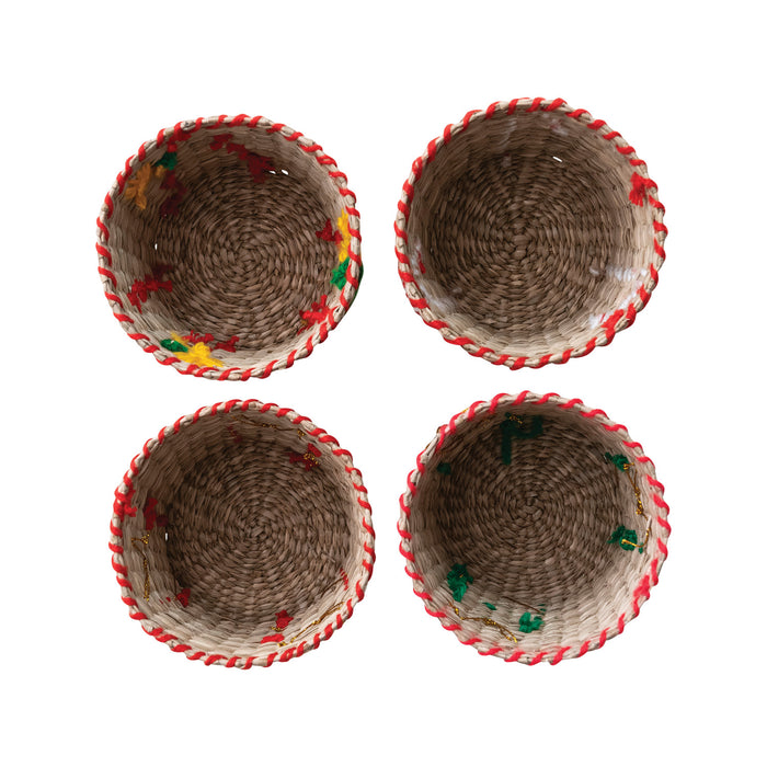 Hand-Woven Seagrass & Cotton Basket with Stitched Edge, 4 Styles