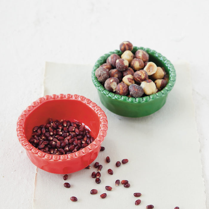 Stoneware Bowl with Hobnail Rim, 2 Colors