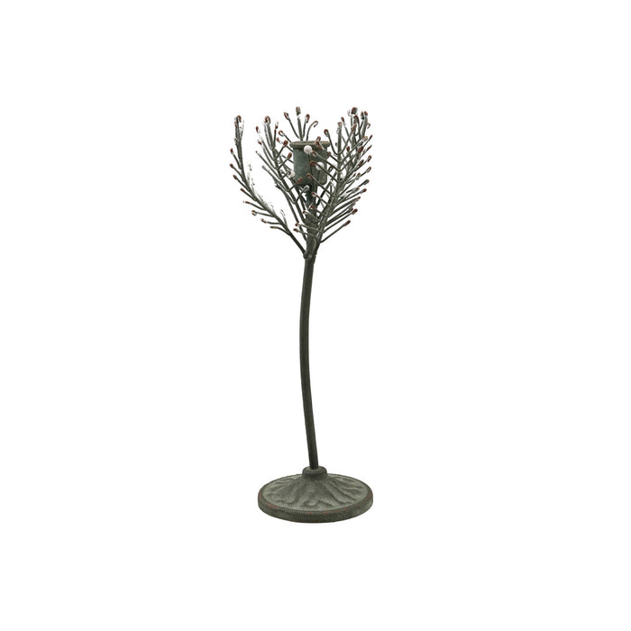 Painted Metal Pine Sprig Shaped Taper Holder, Green & White