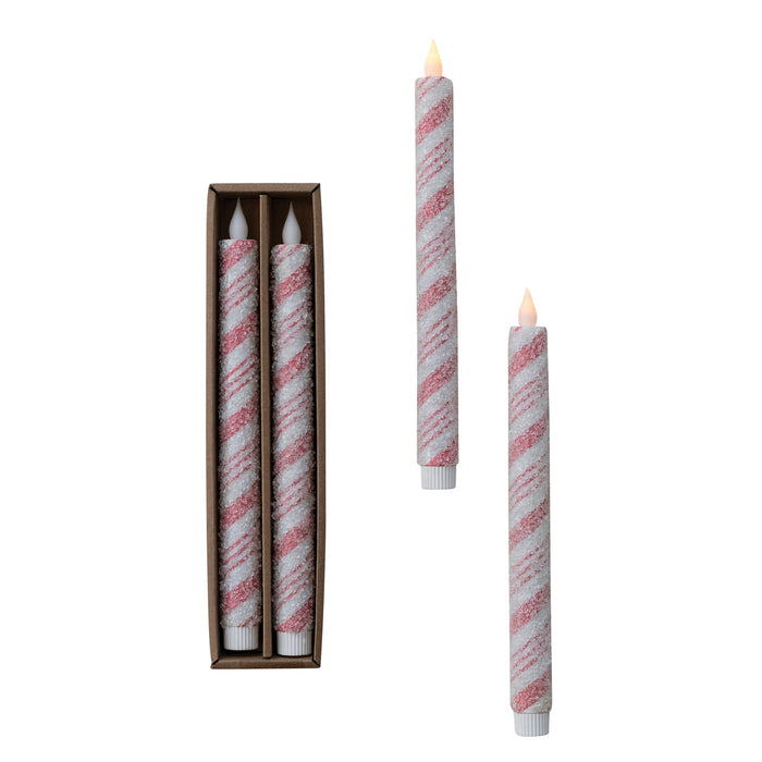 Flameless LED Taper Candles, PINK Candy Cane