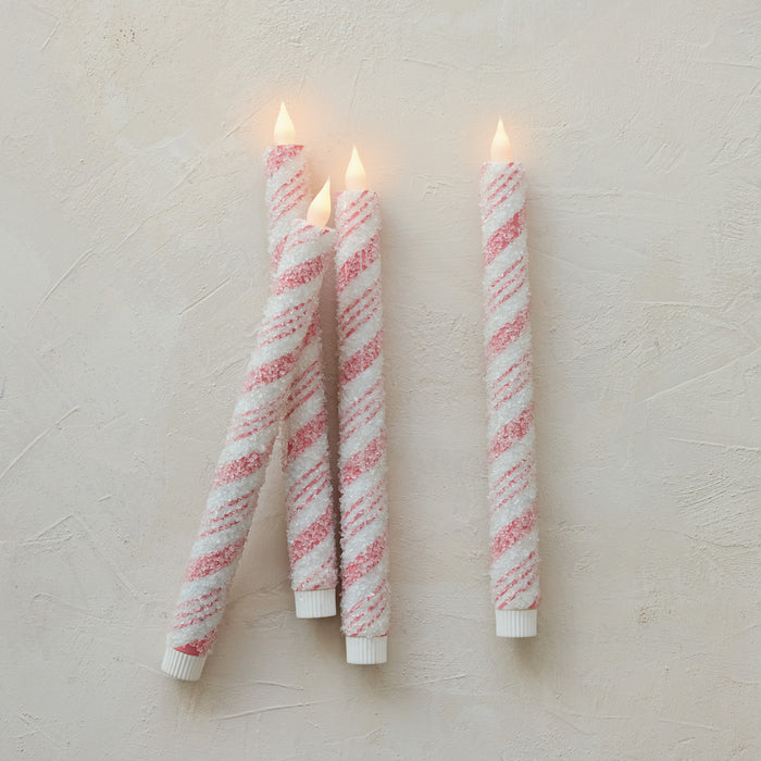Flameless LED Taper Candles, PINK Candy Cane