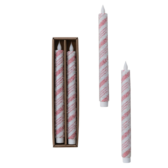 Flameless LED Taper Candles, PINK Candy Cane