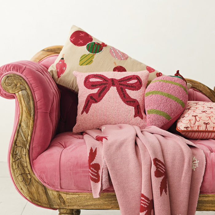 Throw Pillow, Glass Beaded Fabric with Bow