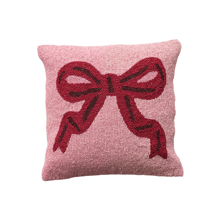 Throw Pillow, Glass Beaded Fabric with Bow
