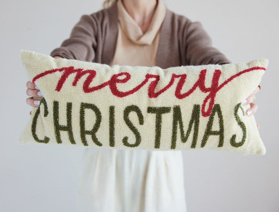 Throw Pillow, Lumbar with Embroidered "Merry Christmas"