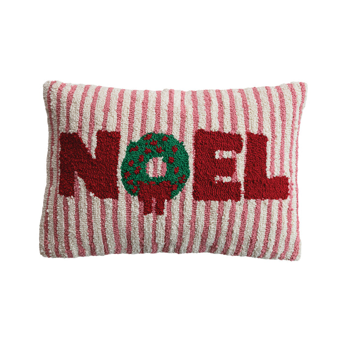 Throw Pillow, Lumbar with Tufted Wreath & "Noel"
