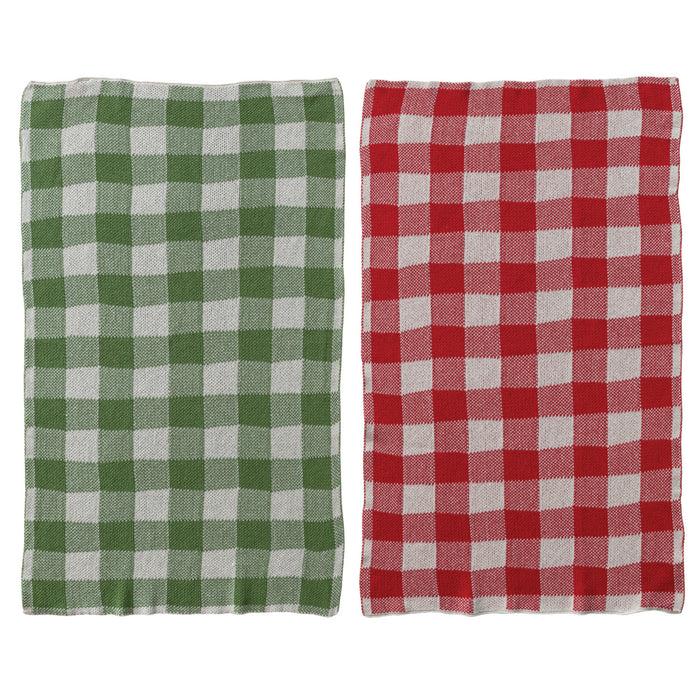 Cotton Knit Tea Towel with Buffalo Check Pattern, 2 Colors