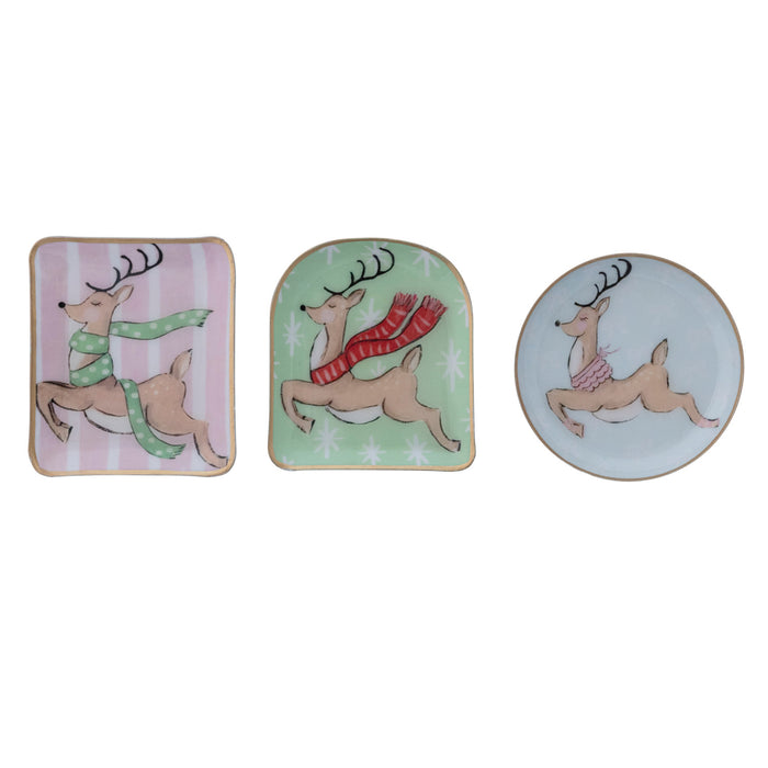 Metal Dish with Reindeer in Scarf, 3 Styles