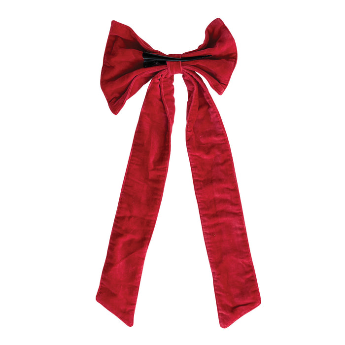 19" Cotton Velvet Clip-on Bow, Red