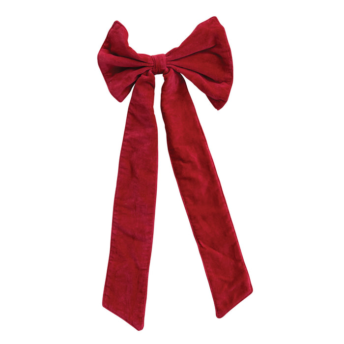 19" Cotton Velvet Clip-on Bow, Red