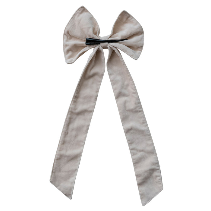 19" Cotton Velvet Clip-on Bow, Ivory