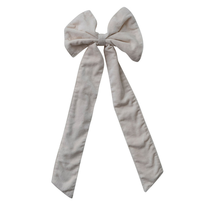 19" Cotton Velvet Clip-on Bow, Ivory