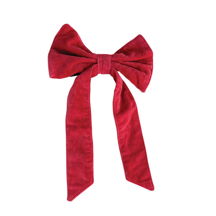 14" Cotton Velvet Clip-on Bow, Red