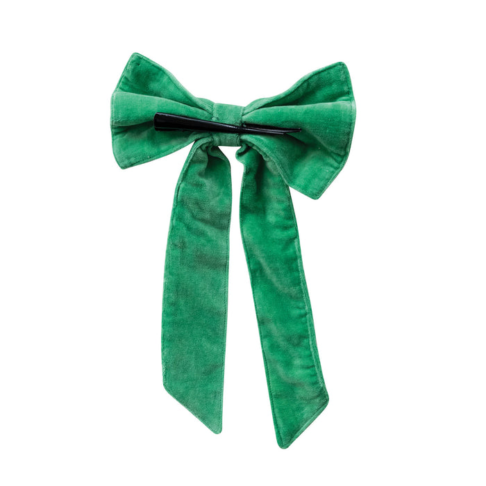 14" Cotton Velvet Clip-on Bow, Kelly Green