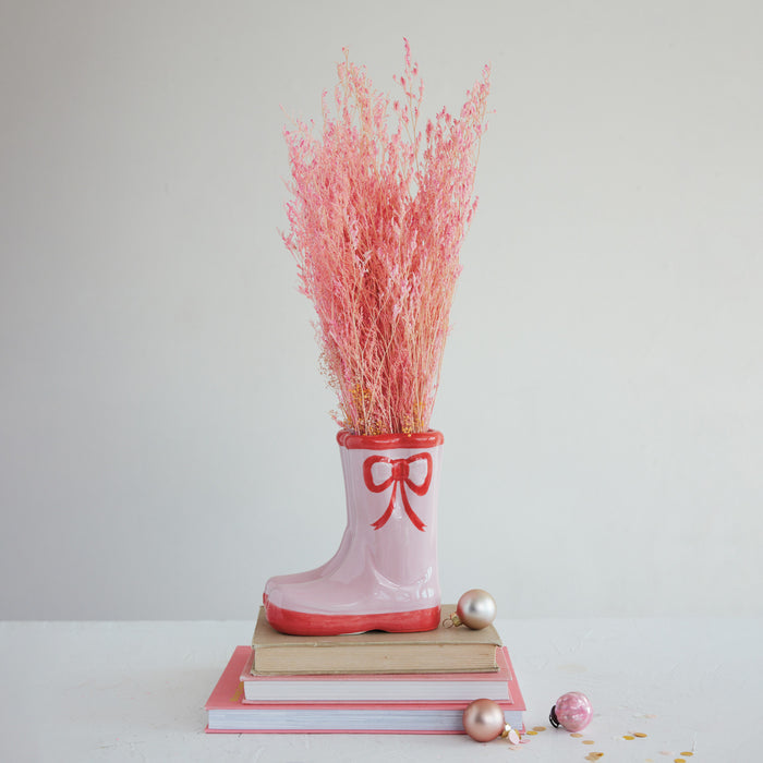 Stoneware Rain Boots Vase with Bow