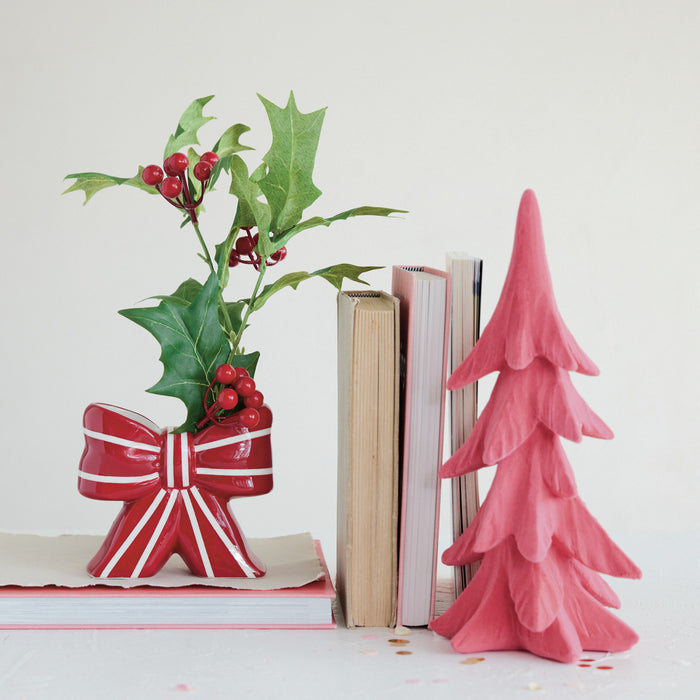 Ceramic Striped Bow Shaped Vase, Red & White