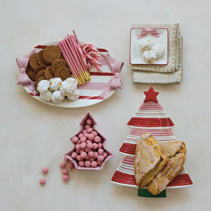 Stoneware Striped Tree Shaped Platter with Star