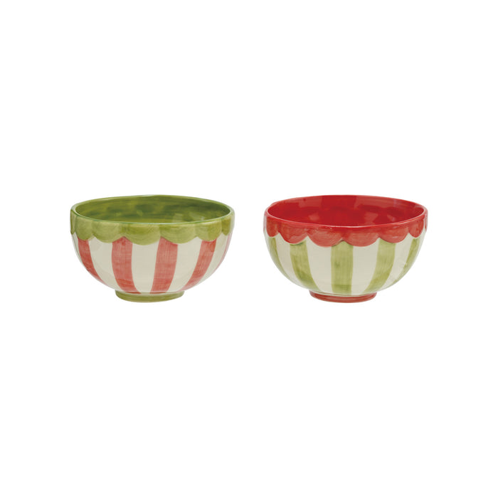 Stoneware Striped Bowl with Scalloped Rim, 2 Colors