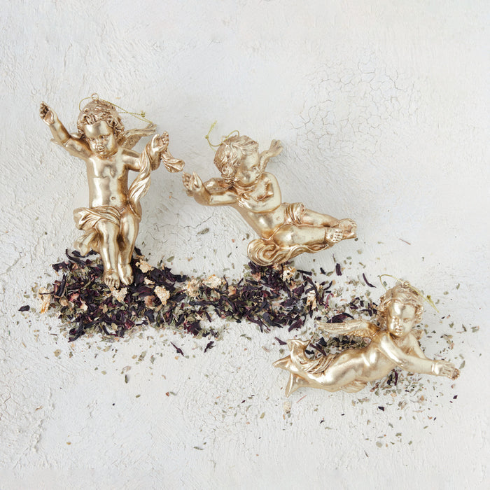 Ornament, Resin Cherub Gold Finish, 3 Styles