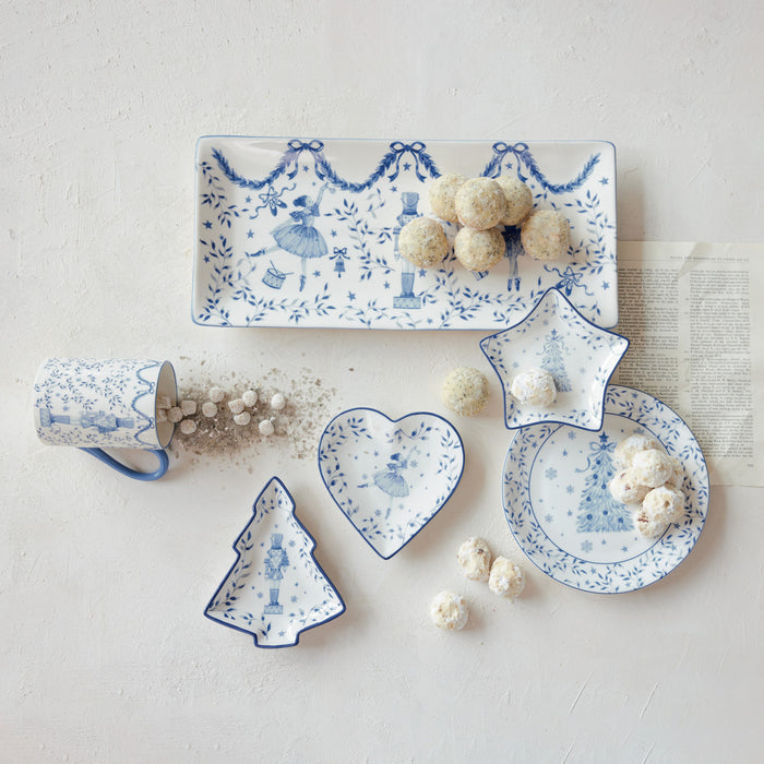 Ceramic Shaped Dish with Holiday Image, White & Blue, 3 Styles