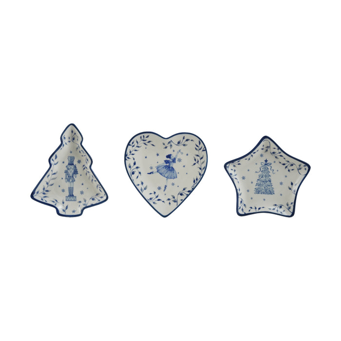 Ceramic Shaped Dish with Holiday Image, White & Blue, 3 Styles