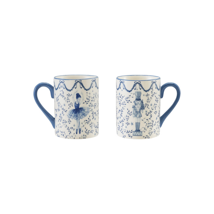 12 oz. Ceramic Mug with Ballerina & Nutcracker, White & Blue