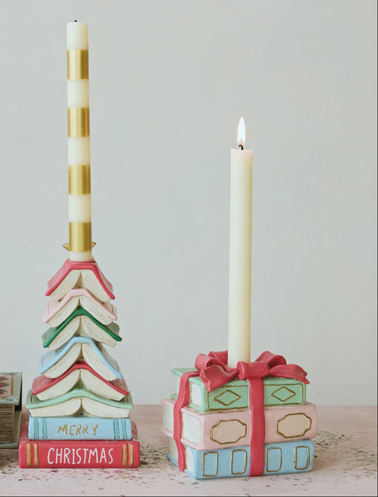 Resin Stacked Book Tree Shaped Taper Holder