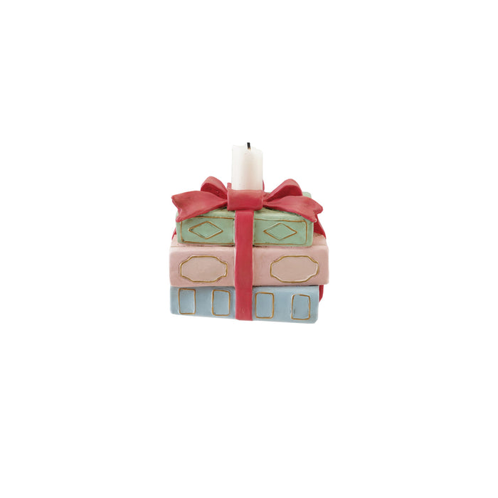 Resin Stacked Books Shaped Taper Holder with Bow
