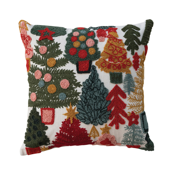Throw Pillow with Embroidered Christmas Trees