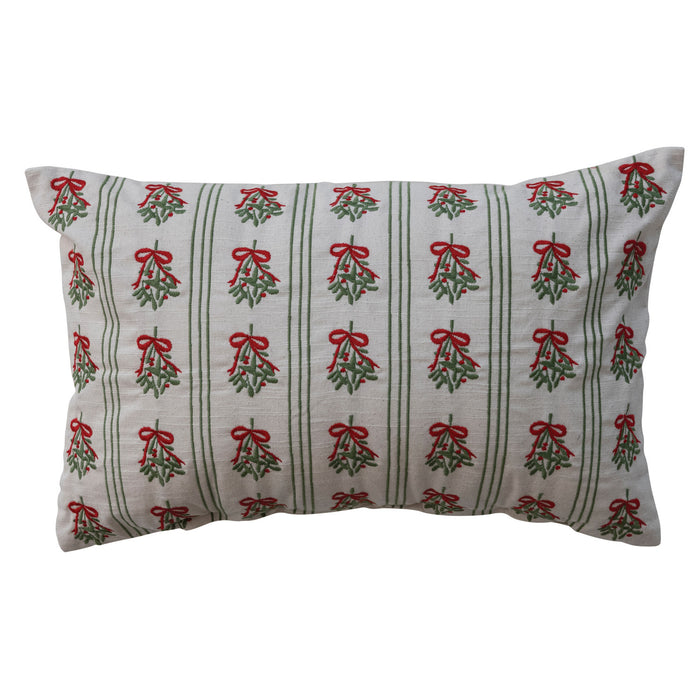 Cotton Lumbar Pillow, Mistletoe Pattern