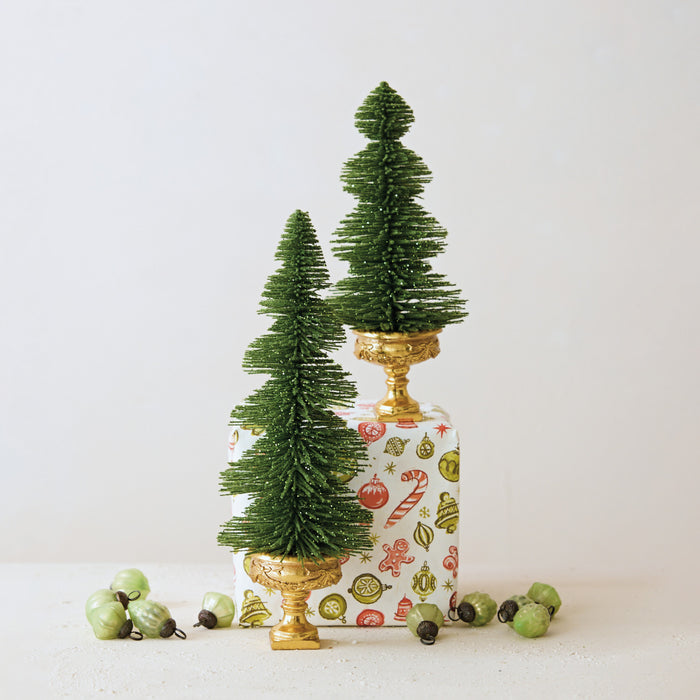 Plastic Bottle Brush Tree with Glitter & Urn Base