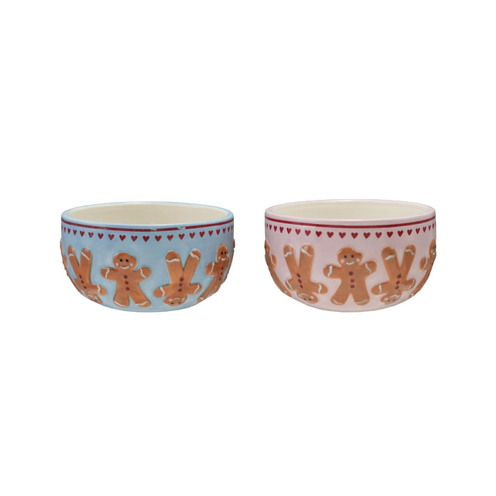 Hand-Painted Stoneware Bowl w/ Gingerbread Pattern, 2 Colors