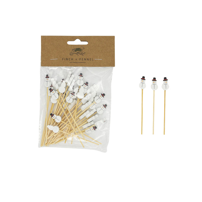 Bamboo Single Use Picks w/ Snowman Shaped Handles