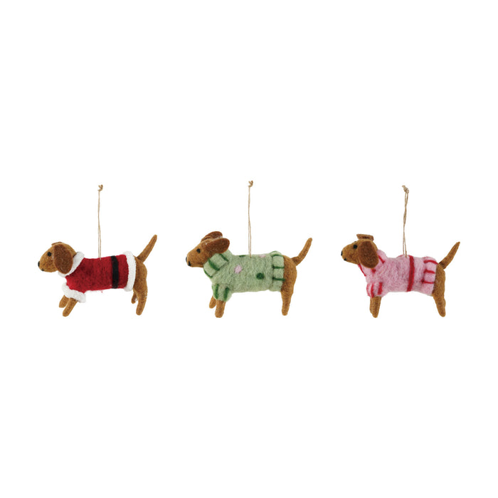 Wool Felt Dachshund in Sweater Ornament, 3 Styles