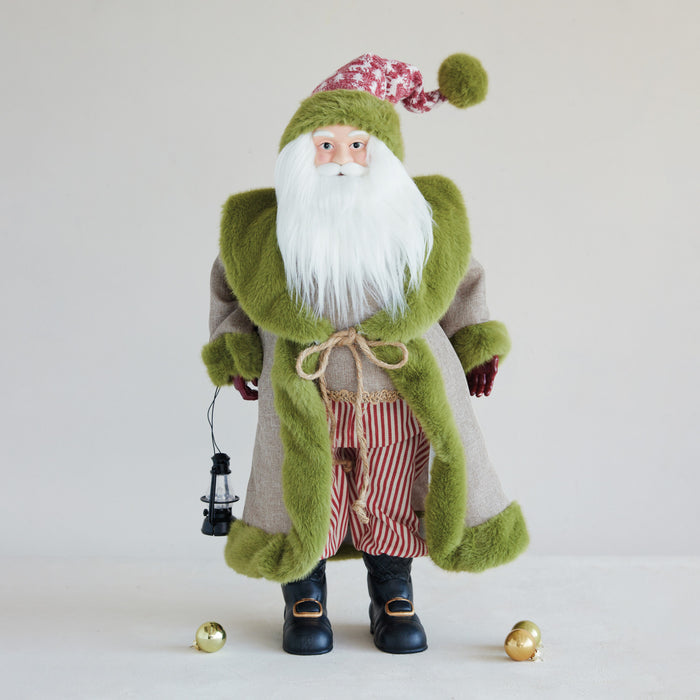 Fabric & Faux Fur Santa with Lantern