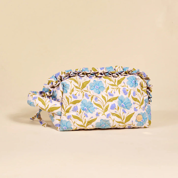 Quilted Cosmetic Pouch, Poppin Petals, Aqua