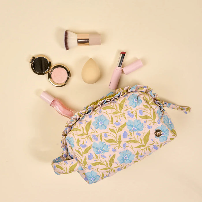Quilted Cosmetic Pouch, Poppin Petals, Aqua