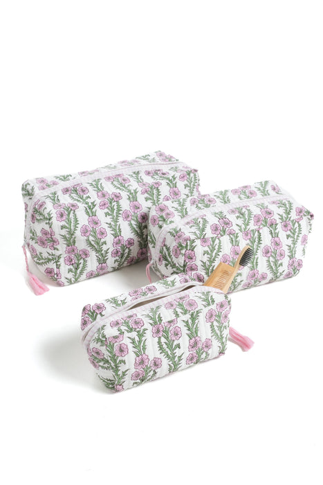 Forget-Me-Not Blockprint Makeup Bag in Lilac Pink (Large)