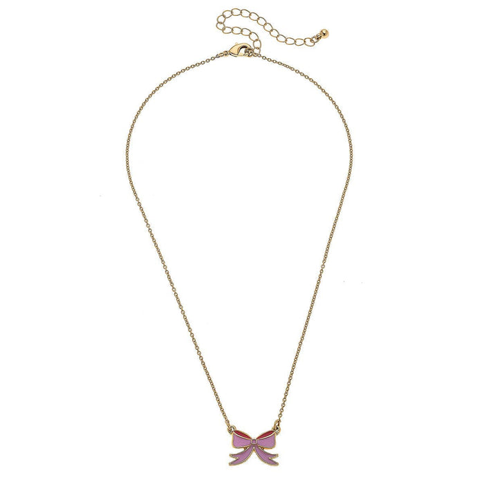 Zoey Bow Delicate Children's Necklace in Pink