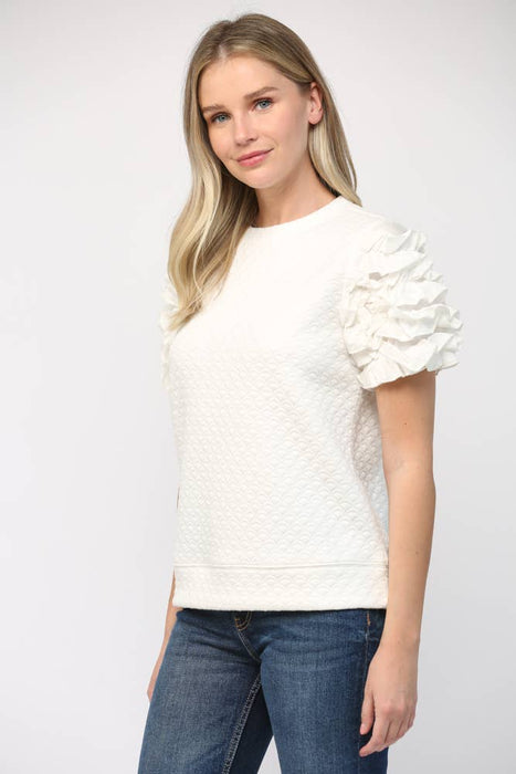 Top with Puff Sleeve Ruffle Detail
