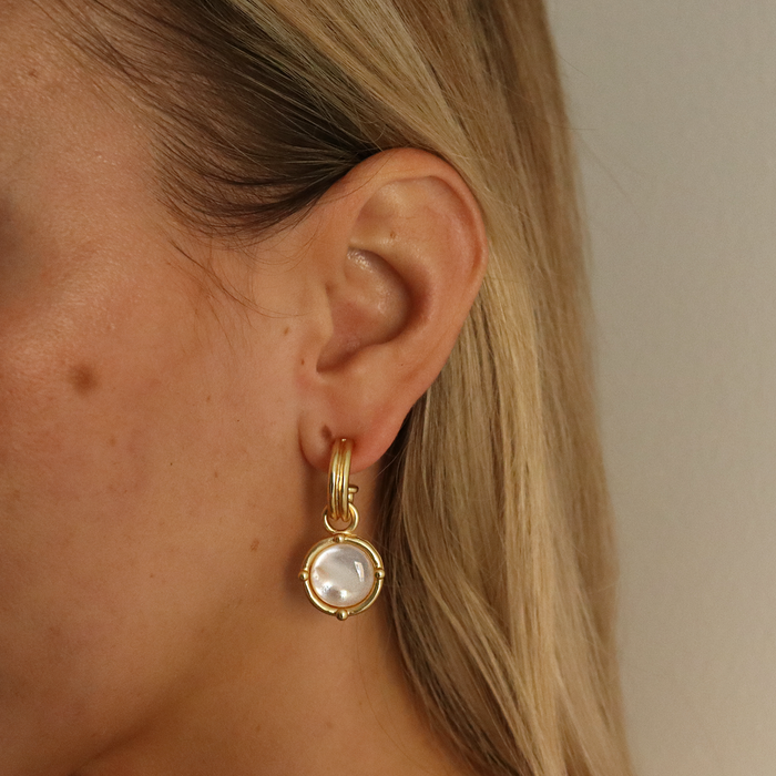 Earrings, Double-Rim Gem Charm Hoops