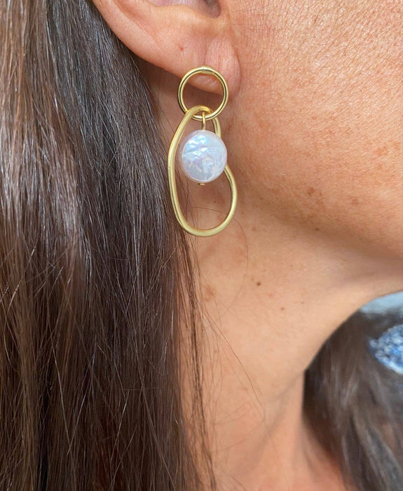 Earrings, Organic Link & Flat Pearl Drop