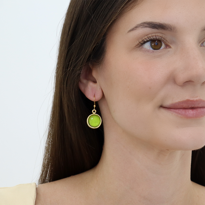 Cabochon Gem Dangle Earrings - 24K Gold Plated