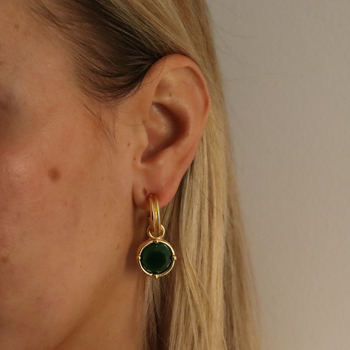 Earrings, Double-Rim Gem Hoops, Emerald Green